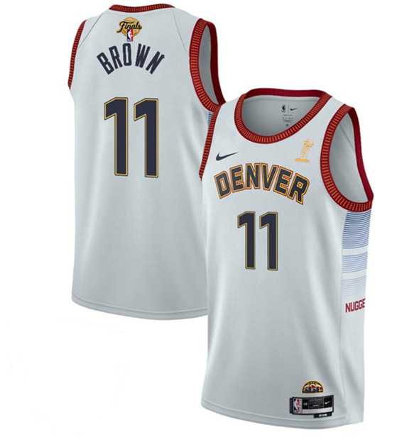 Men%27s Denver Nuggets #11 Bruce Brown White 2023 Finals Champions Icon Edition Stitched Basketball Jersey